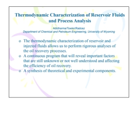 Thermodynamic Characterization of Reservoir Fluids and Process Analysis